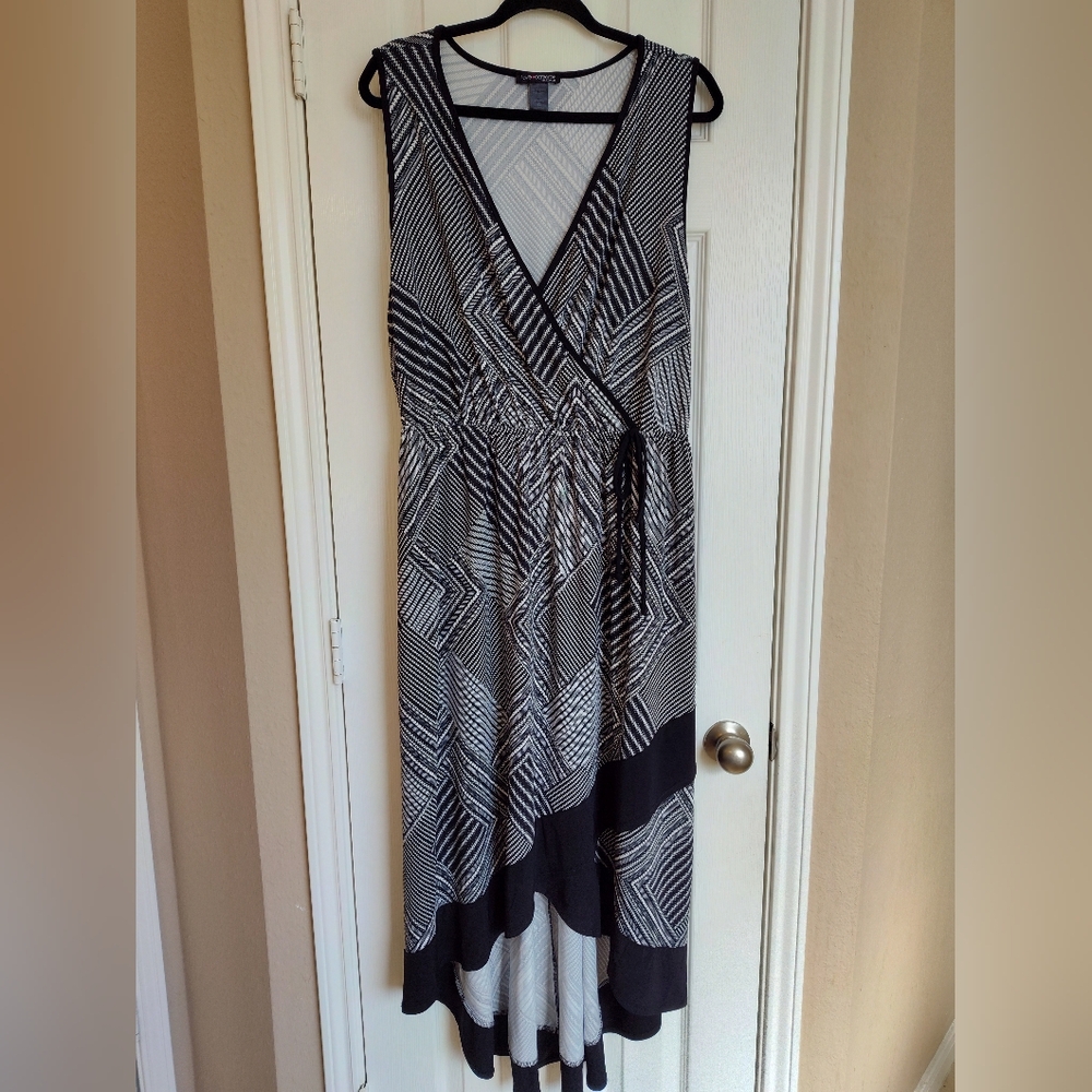 Chic Black and White Striped High Low Dress